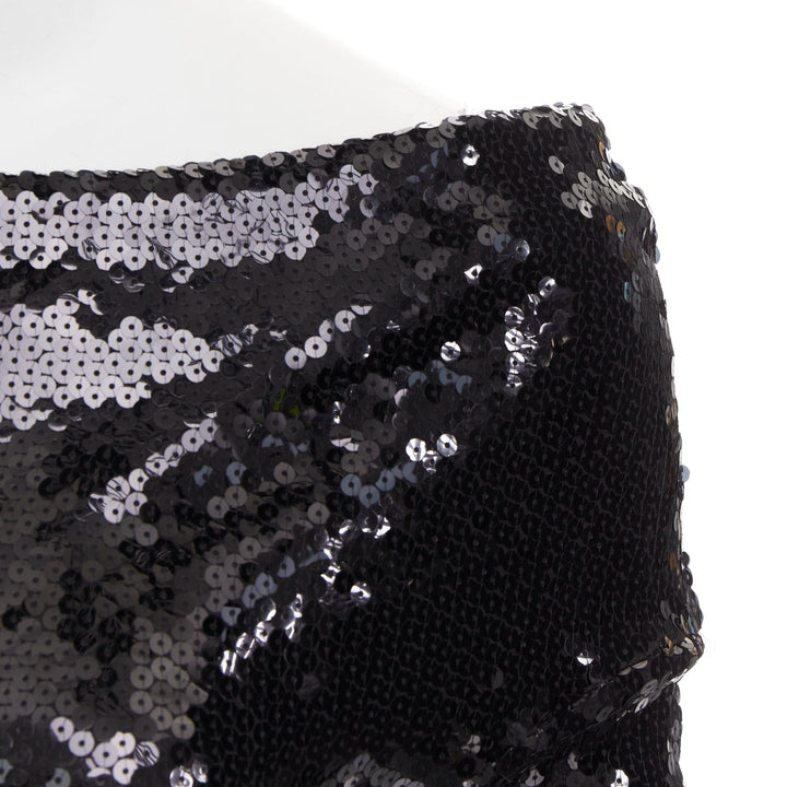 ALEXANDRE VAUTHIER SS2023 Runway black sequinned off shoulder stretch midi dress