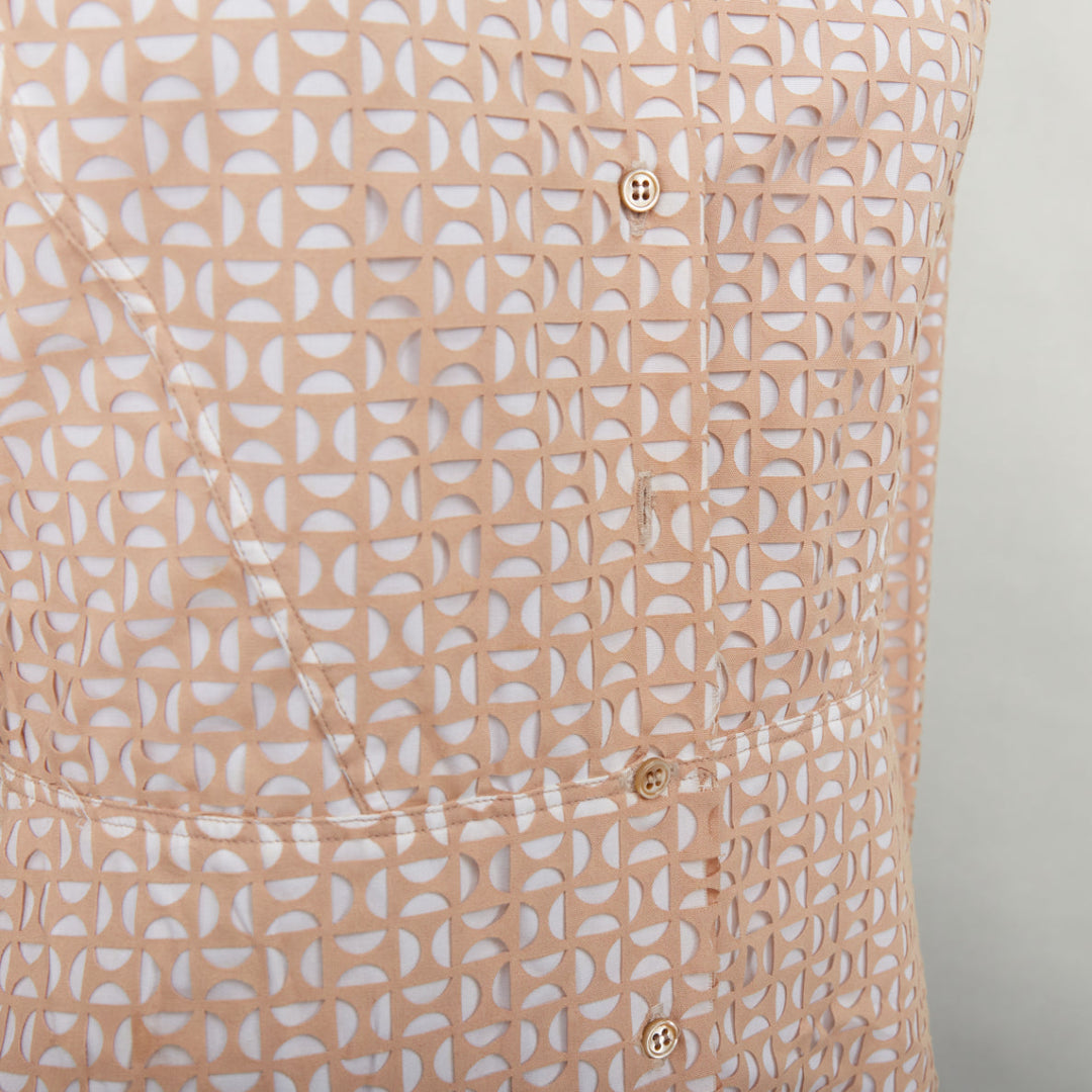 ALAIA 2012 nude cream laser cut overlay cotton peplum shirt dress FR38 M