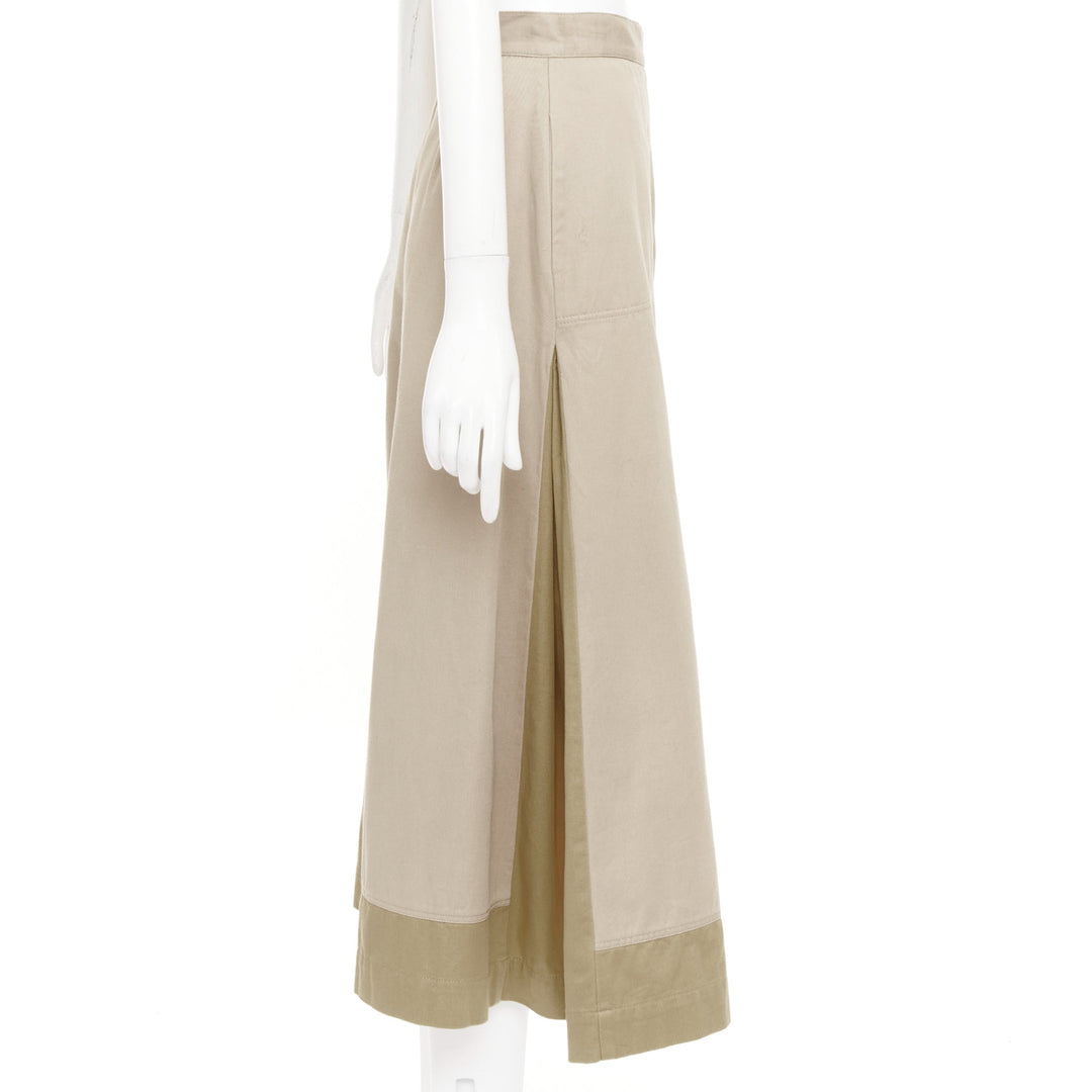 LOEWE 2018 switchable side pleated panel beige khaki colorblock culottes FR34 XS