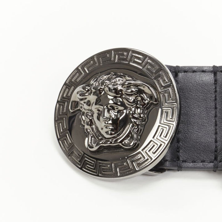 VERSACE Biggie Medusa Medallion Coin silver buckle black belt 115cm 44-48"