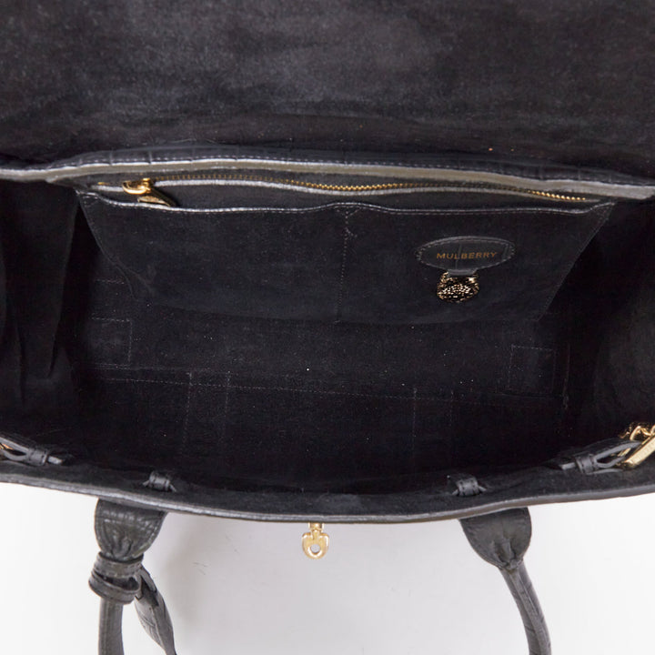 MULBERRY Bayswater black embossed croc leather print satchel tote bag
