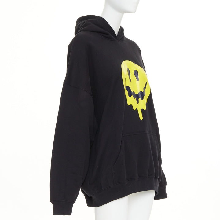 BALENCIAGA Melting Smiley Face Unifit black oversized hoodie sweatshirt XXS
