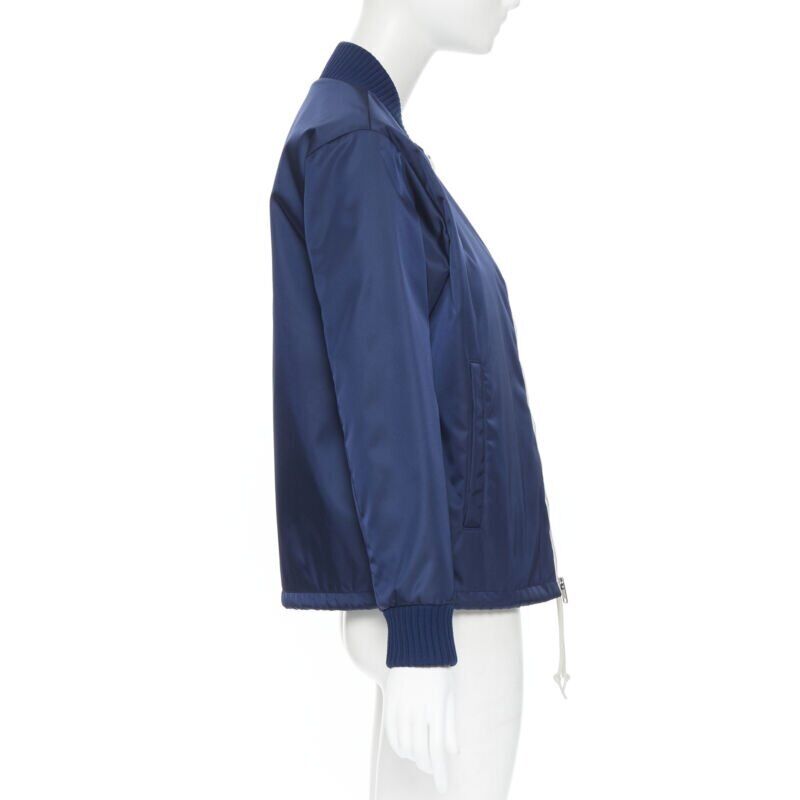 PRADA Nylon 2018 blue triangle rubber logo zip front bomber jacket IT40 S