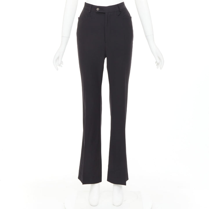 GUCCI Tom Ford black wooly curved pocket high waist flare trousers IT38 XS
