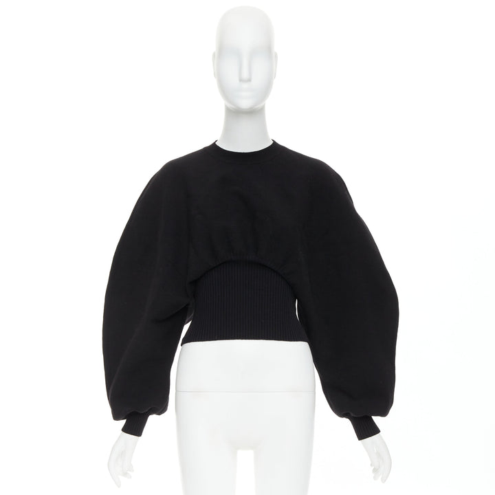 BOTTEGA VENETA Daniel Lee black wool sculptural rounded sleeves crop sweater XS