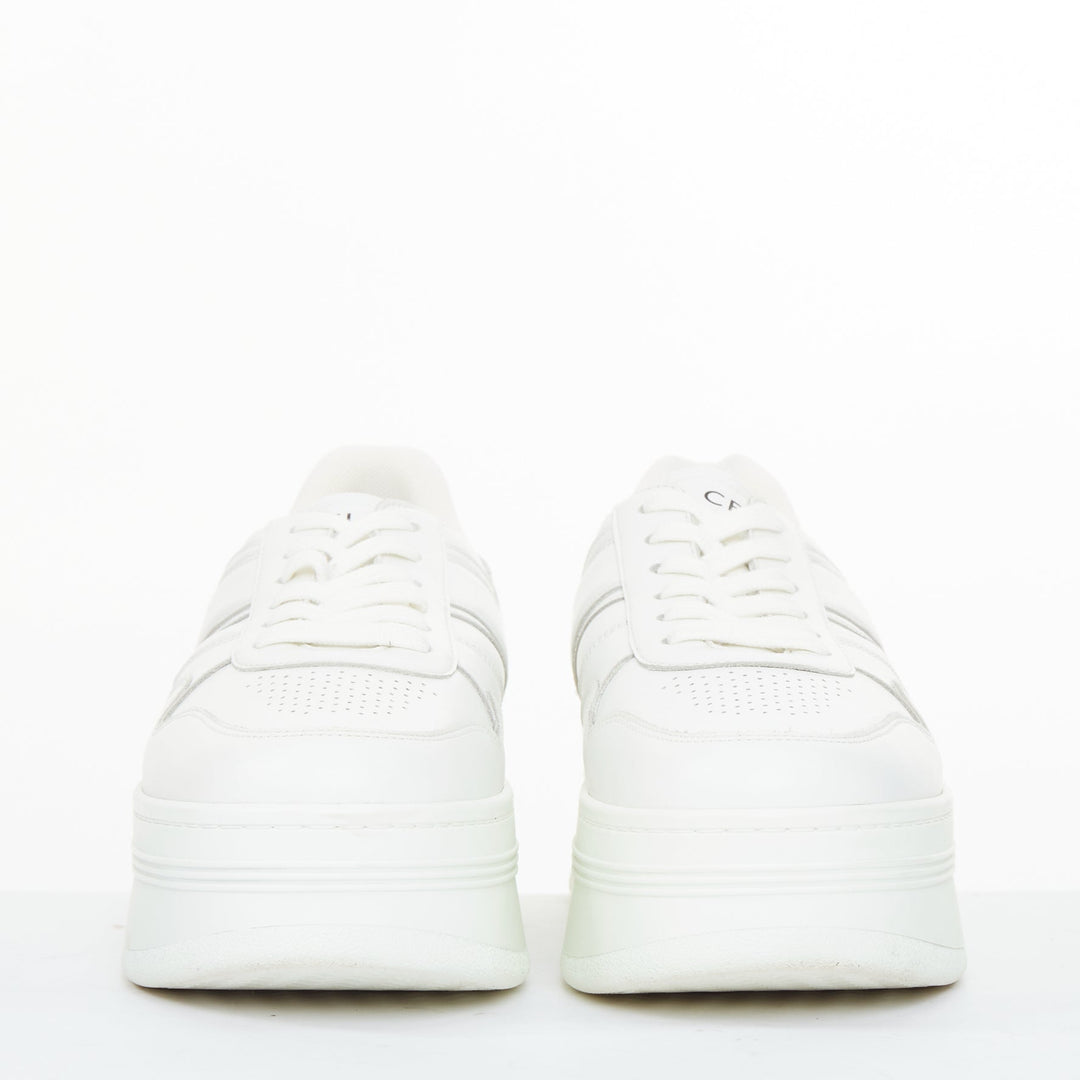 CELINE 2021 Block optic white calfskin leather wedge platform low sneakers EU38