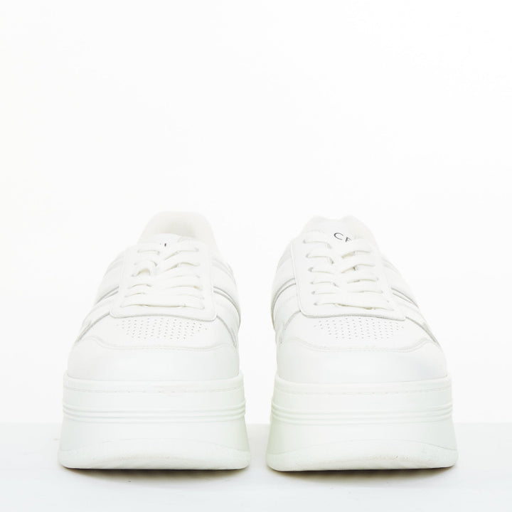CELINE 2021 Block optic white calfskin leather wedge platform low sneakers EU38