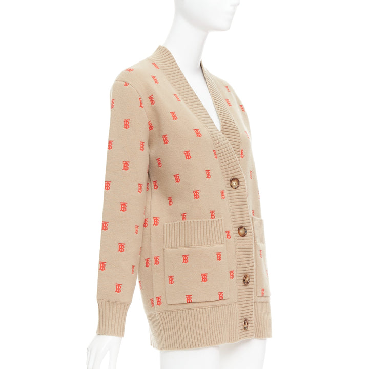 BURBERRY TB monogram camel red cashmere blend oversied cardigan XS