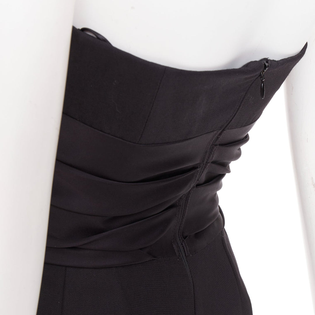 ALEXANDRE VAUTHIER COUTURE black crystal pave brooch strapless wide leg jumpsuit