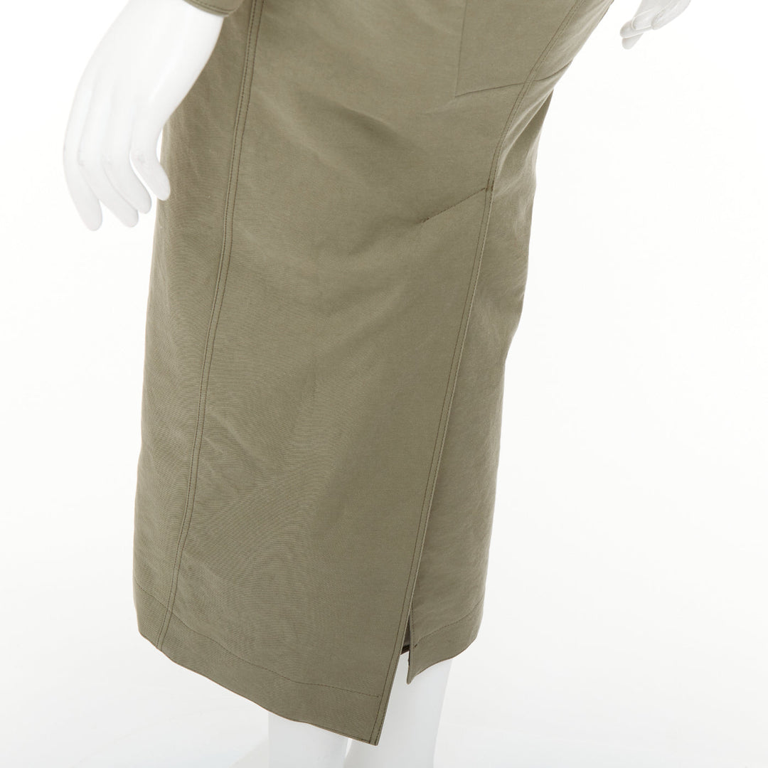 PRADA 2023 Runway green military cargo cocoon back long hooded coat IT38XS