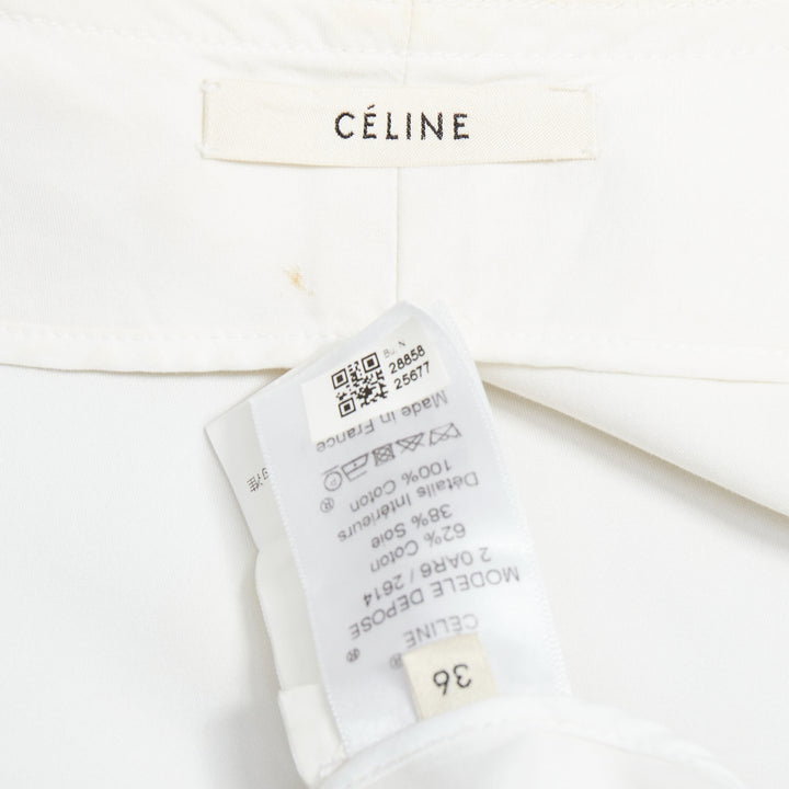 CELINE Phoebe Philo cream cotton silk tie front straight jacket FR36 S