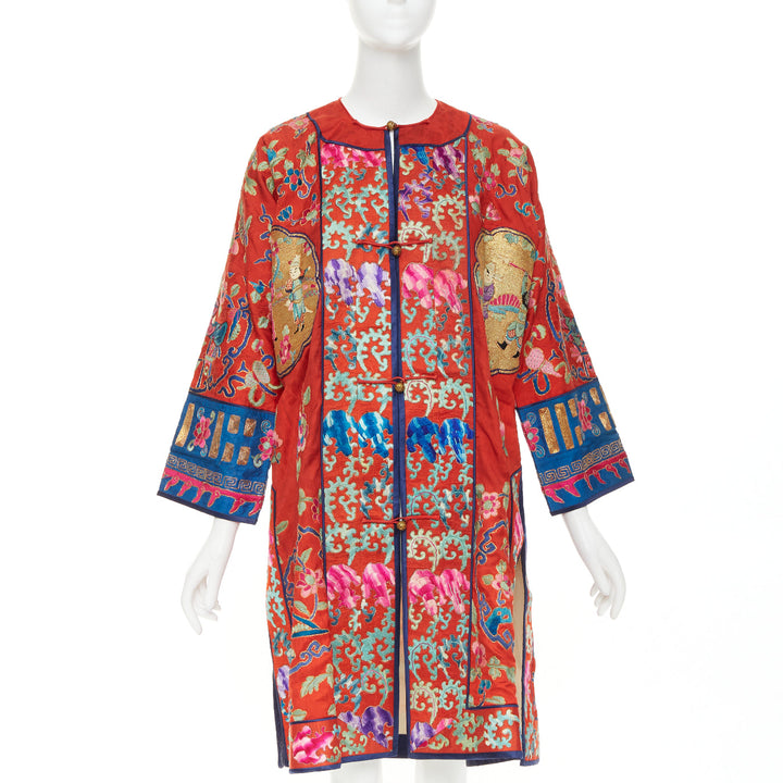 VINTAGE red gold Traditional Chinese motif embroidery brocade silk coat