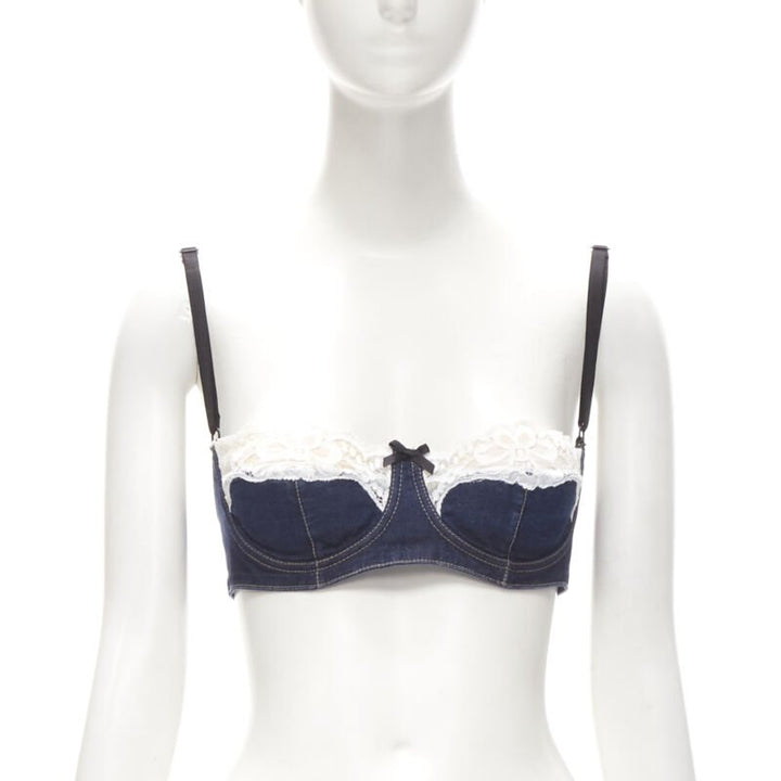 D&G DOLCE GABBANA 2001 Vintage white lace trim denim padded bra S