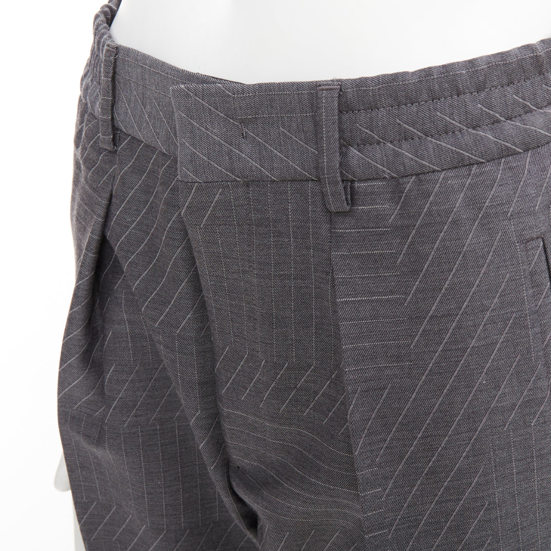 FENDI wool grey contrast stripe print pleated front cropped dress pants IT44 XS