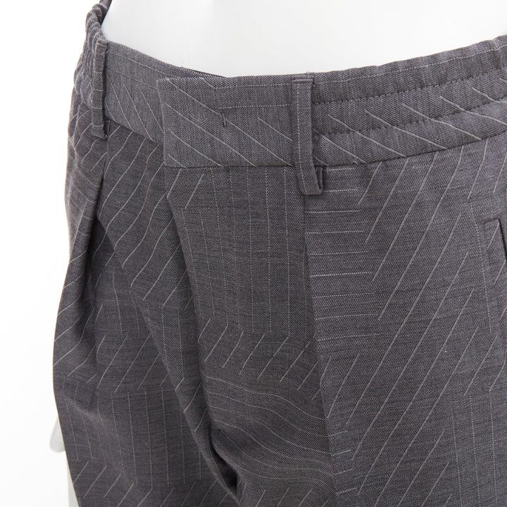 FENDI wool grey contrast stripe print pleated front cropped dress pants IT44 XS