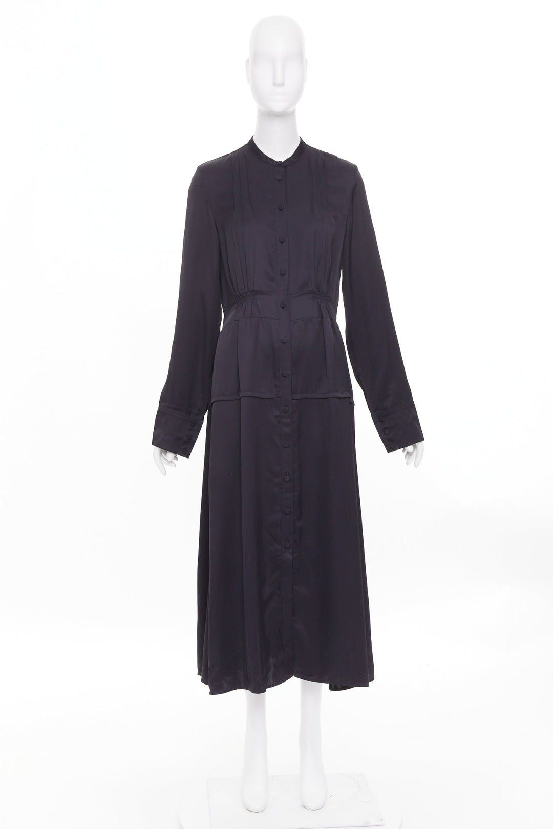 JIL SANDER W Dress 1 Viscose pleated long sleeve button shirt dress FR32 XXS