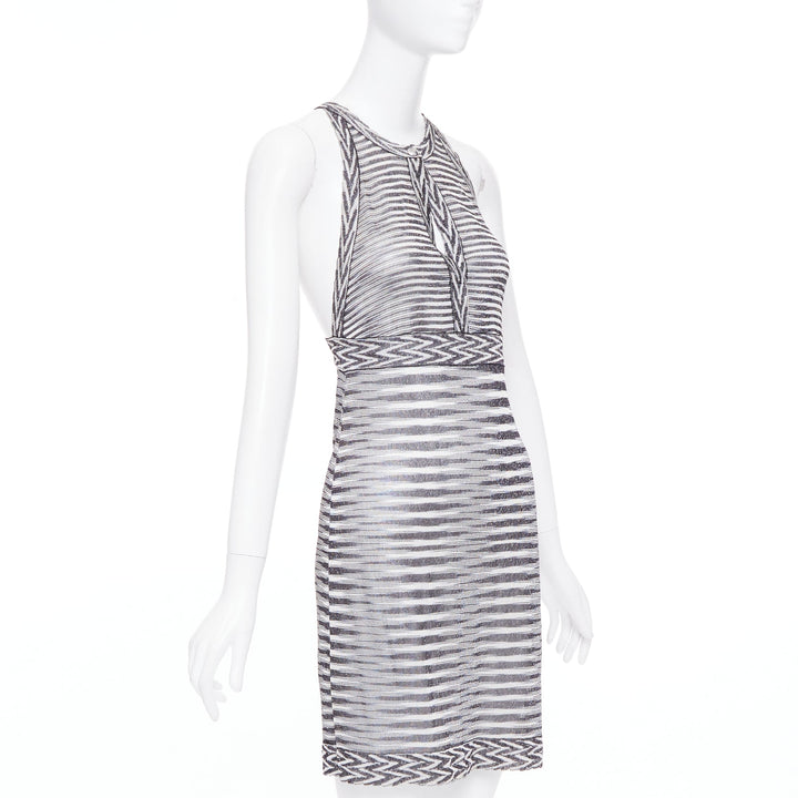 MISSONI Armonia black metallic grey striped jersey lurex knit dress IT38 XS