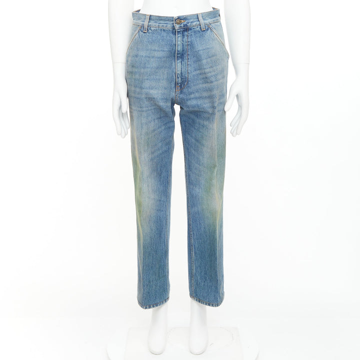GUCCI 2020 grassstained blue organic denim straight leg jeans 28"