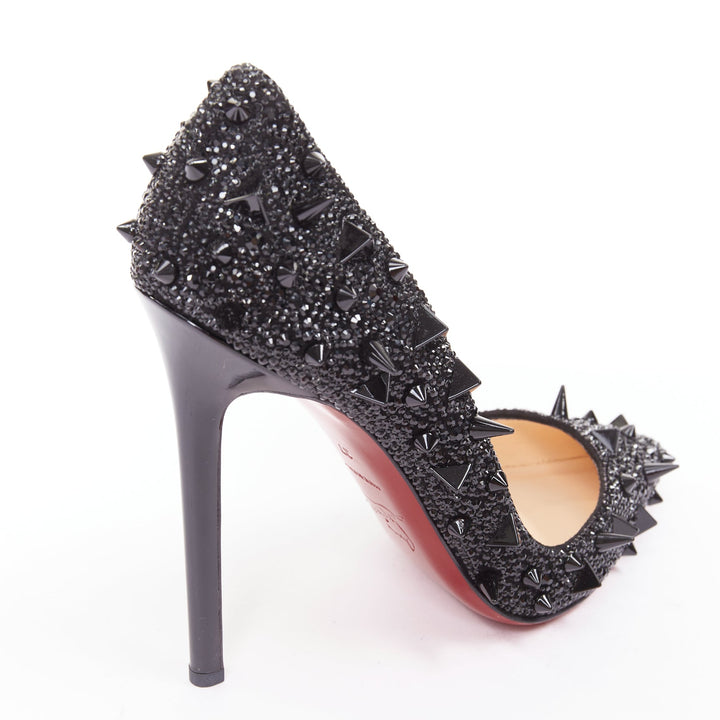 CHRISTIAN LOUBOUTIN Pigalili 120 black strass crystal spike stud pumps EU37