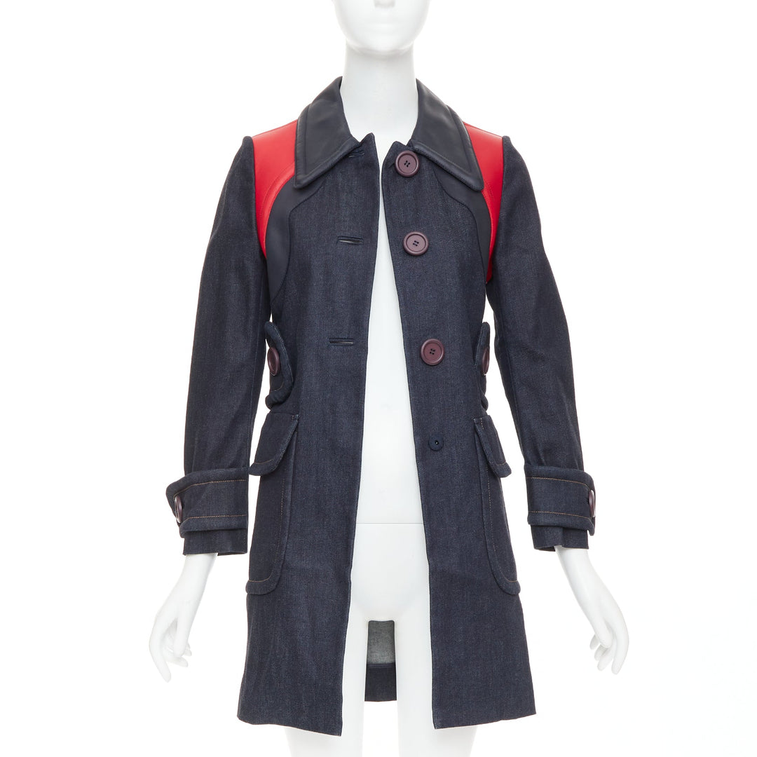 MIU MIU 2014 navy denim red black lambskin inserts pocketed jacket IT38 XS
