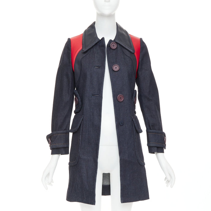 MIU MIU 2014 navy denim red black lambskin inserts pocketed jacket IT38 XS