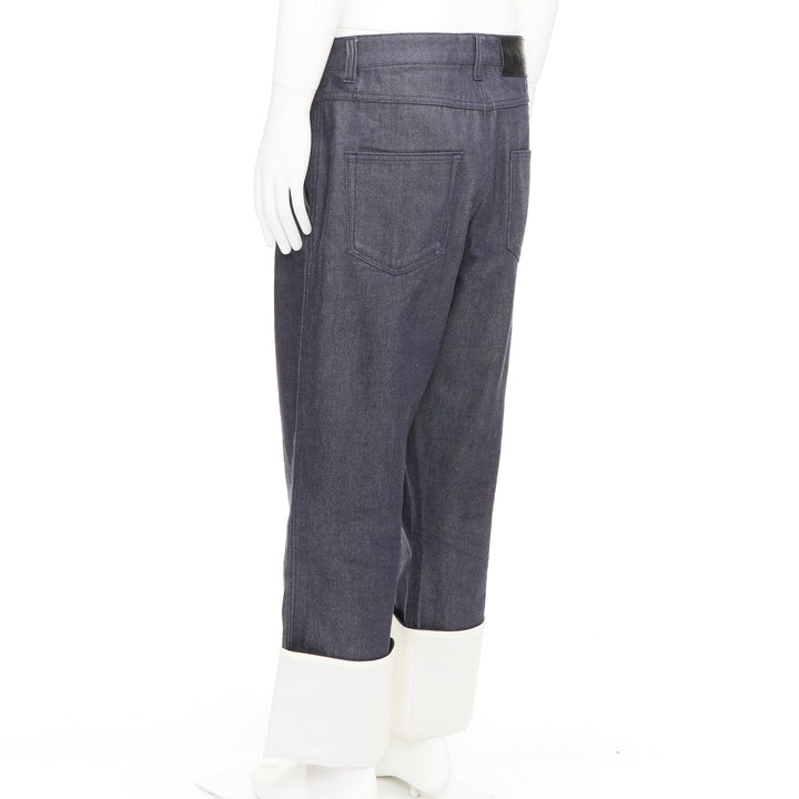 LOEWE 2018 Runway blue denim contrast white cuff turn up fisherman jeans IT50 L