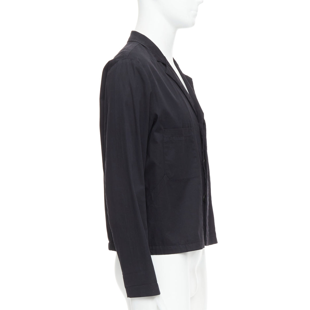 RAF SIMONS RAF black cotton blend hidden collar stand ruched blazer IT50 L