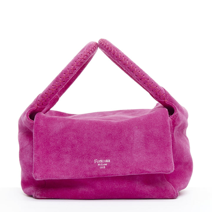 FONTANA MILANO fuchsia pink suede leather logo slouchy box handle bag