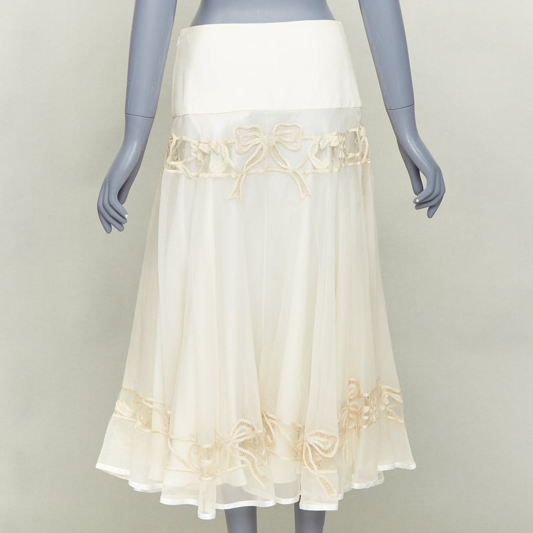 CHRISTIAN DIOR 2006 Vintage Gua blanc casse silk embroidered flare midi