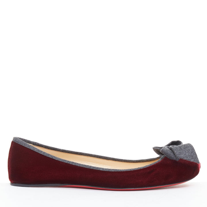 CHRISTIAN LOUBOUTIN Minnie Flat Velvet Flannel rouge ballerina flats EU37.5