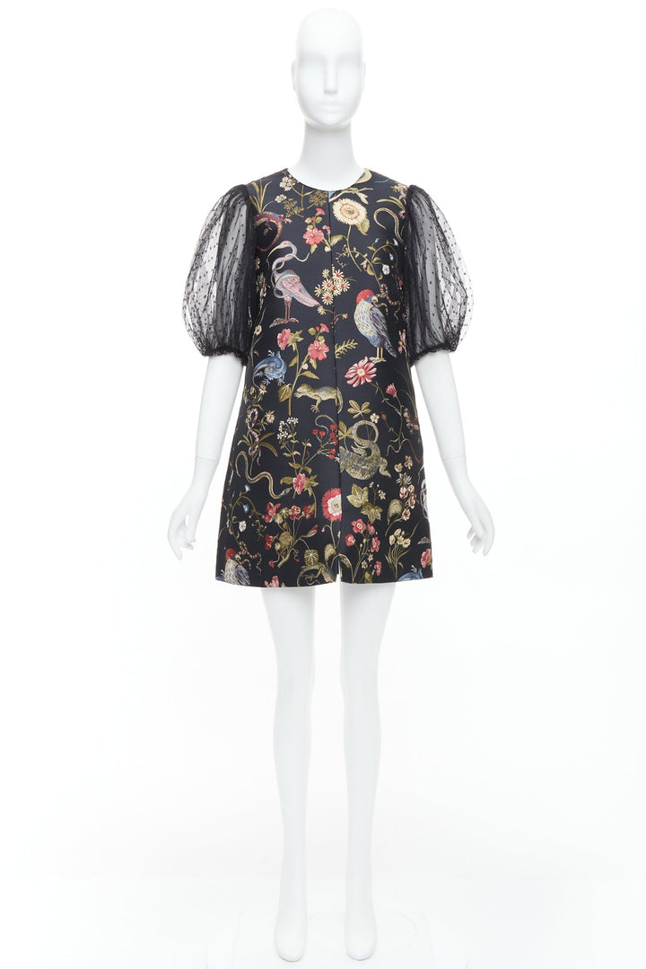 RED VALENTINO Runway black bird floral jacquard mini dress IT42 M