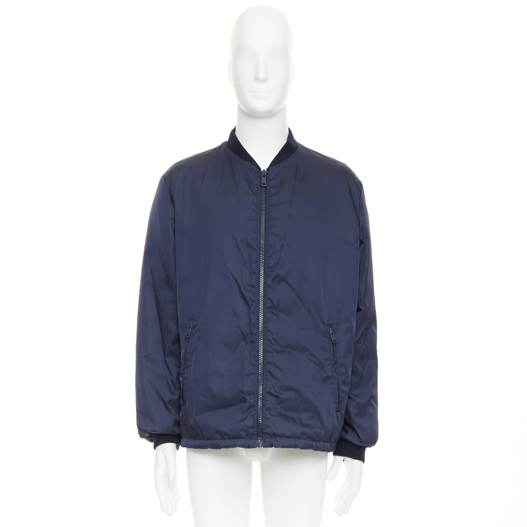 PRADA 2016 navy nylon zip pockets padded down oversized bomber jacket IT52 XL