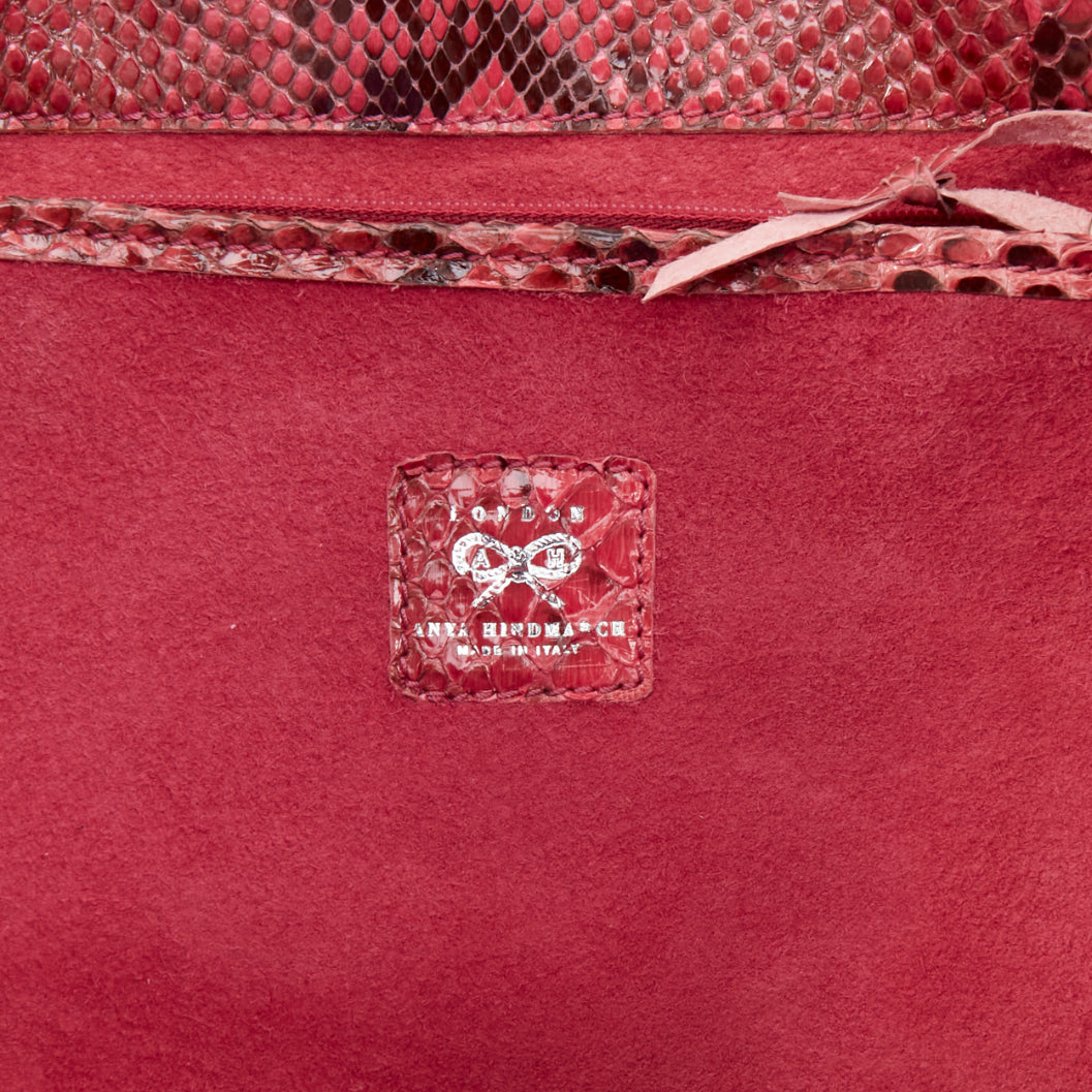 ANYA HINDMARCH pink scaled leather bow tassel shopper tote bag