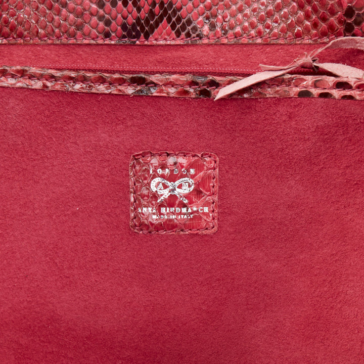 ANYA HINDMARCH pink scaled leather bow tassel shopper tote bag