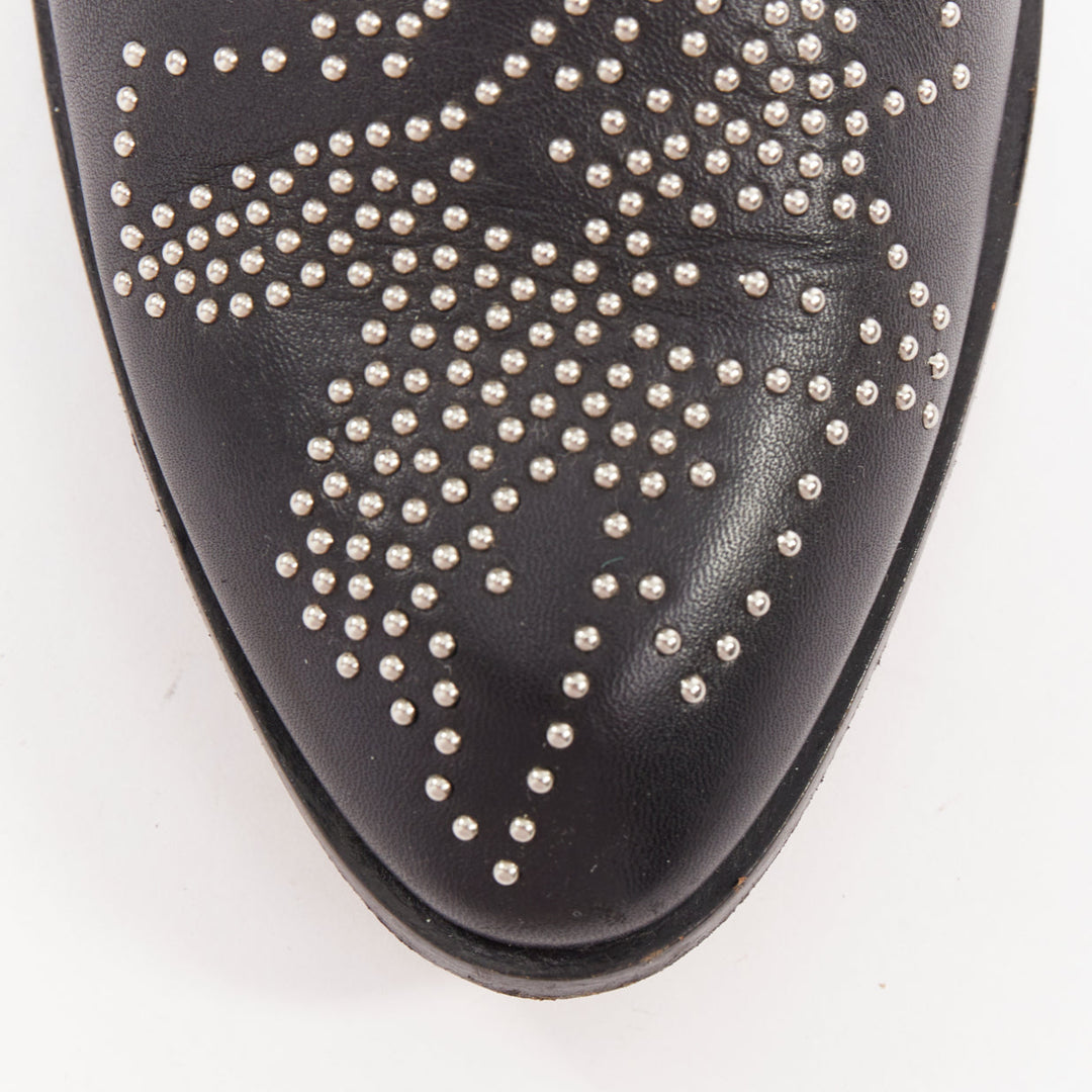 CHLOE Susanna black leather silver floral studded buckle grunge boots EU39.5
