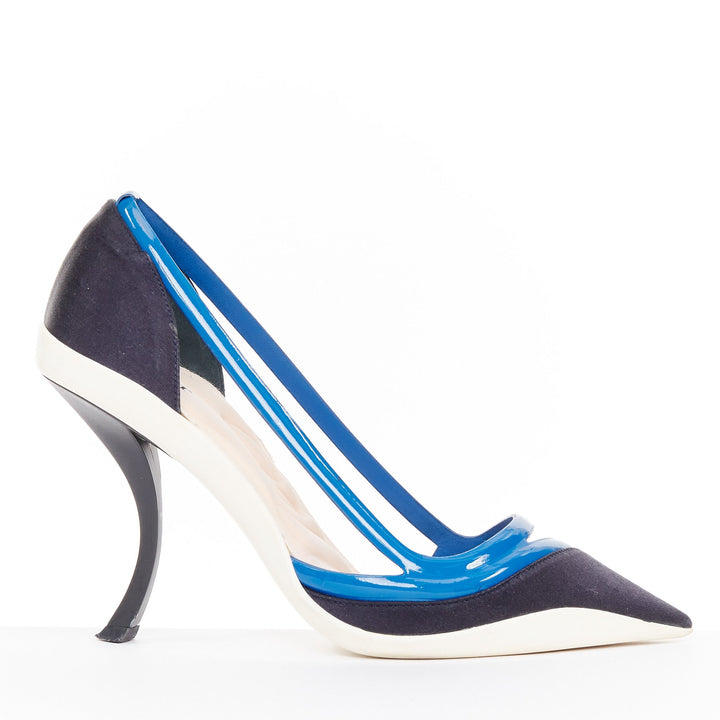 rare CHRISTIAN DIOR 2014 Runway Raf Simons sportif blue satin cut out pumps EU37