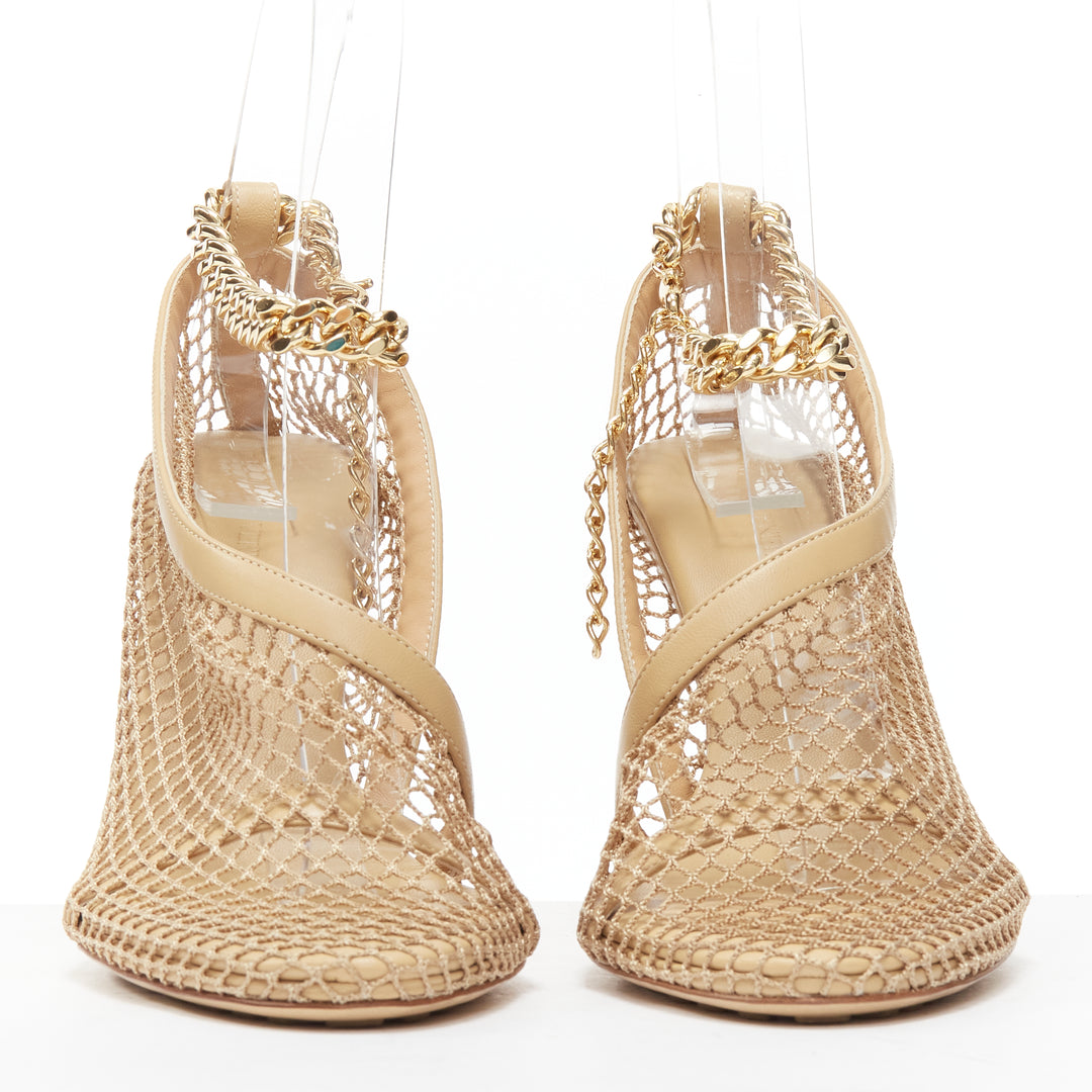 BOTTEGA VENETA Runway Daniel Lee beige fishnet gold chain high heel EU39