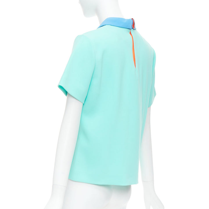 ROKSANDA light blue colorblock darted short sleeve shirt UK10 M