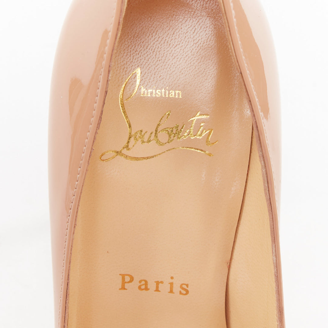 CHRISTIAN LOUBOUTIN Pigalle 100 nude patent leather pointy low vamp pumps EU35.5