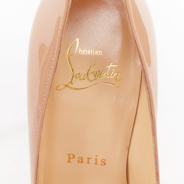 CHRISTIAN LOUBOUTIN Pigalle 100 nude patent leather pointy low vamp pumps EU35.5