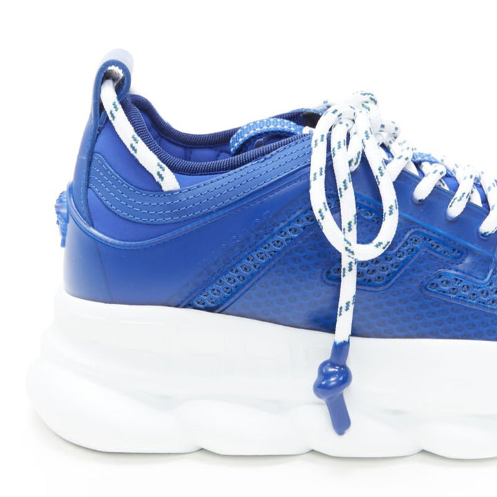 VERSACE Chain Reaction Bluette 2 white mesh suede chunky sneaker EU38 US5