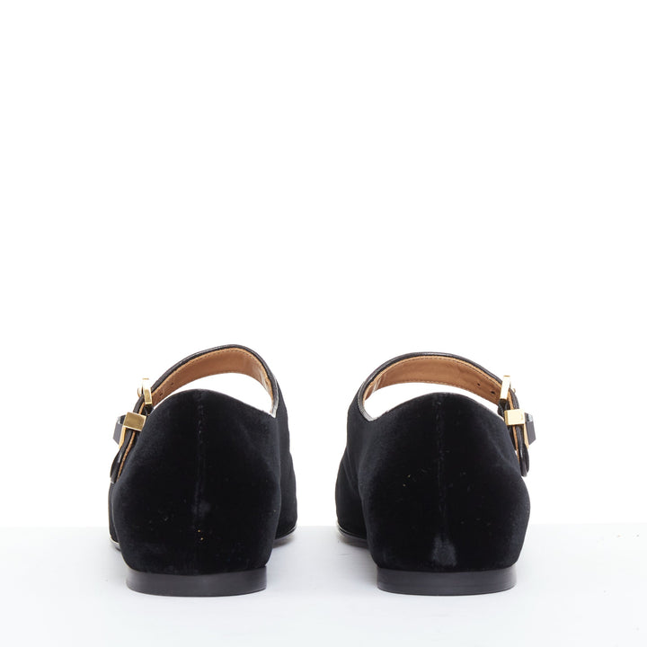 THE ROW Ava Mary Jane black velvet stone obsidian gold hardware flats EU37.5