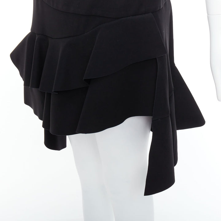 BALENCIAGA 2012 Runway black scuba structured ruffle slit skirt FR40 L