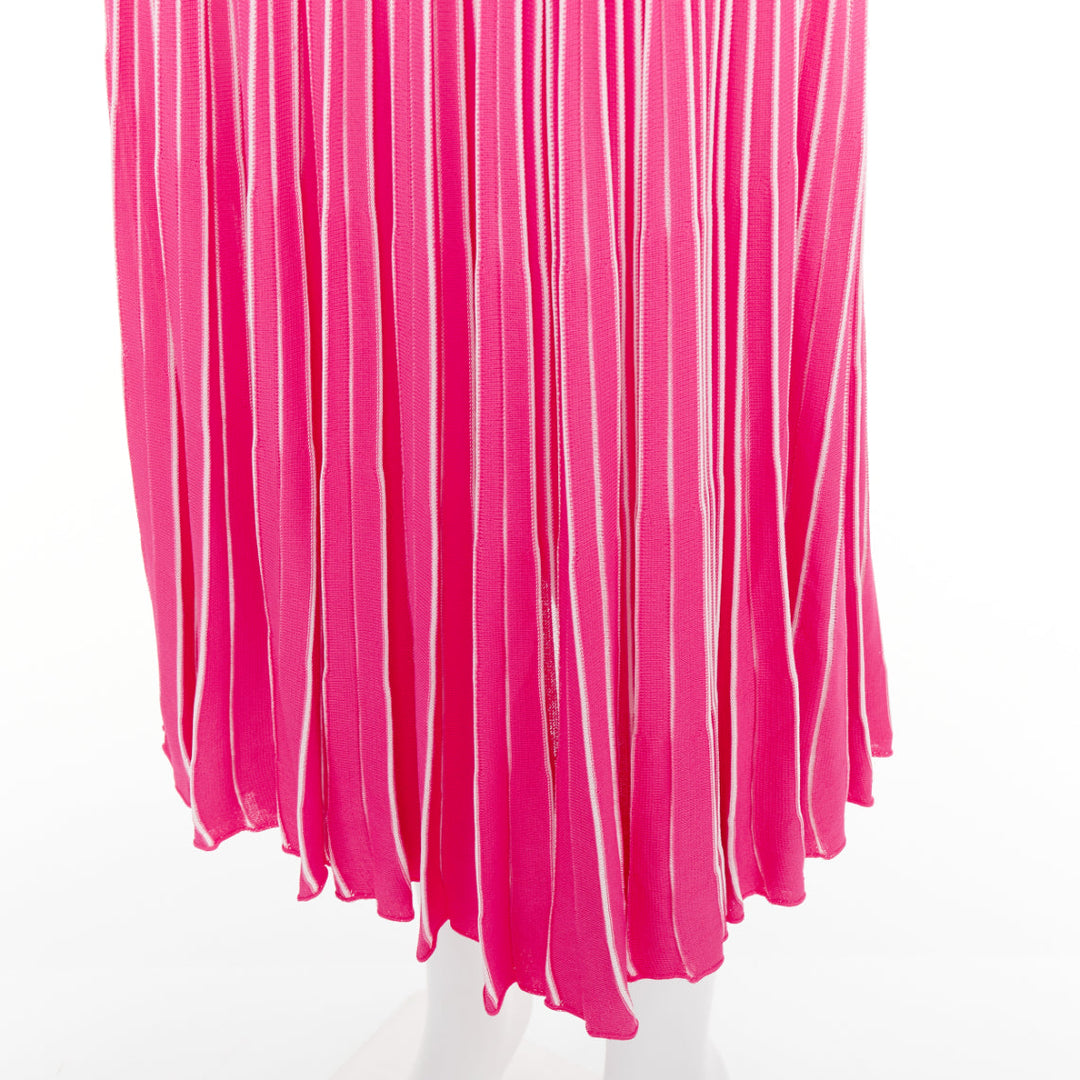 VALENTINO pink white viscose striped plisse toggle waist knit midi skirt S