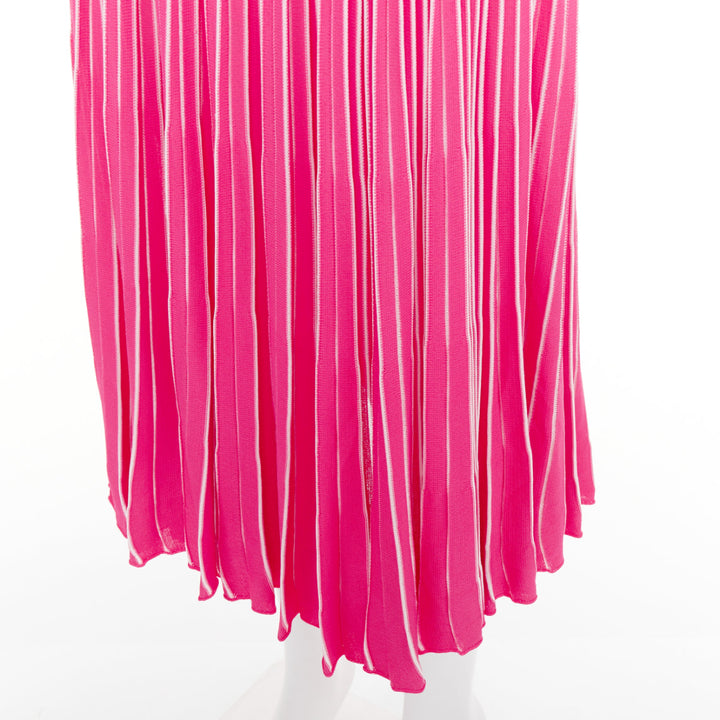 VALENTINO pink white viscose striped plisse toggle waist knit midi skirt S