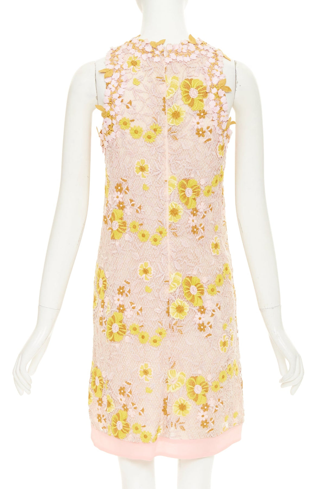 GIAMBATTISTA VALLI petal floral macrame lace pastel pink yellow dress IT38 XXS
