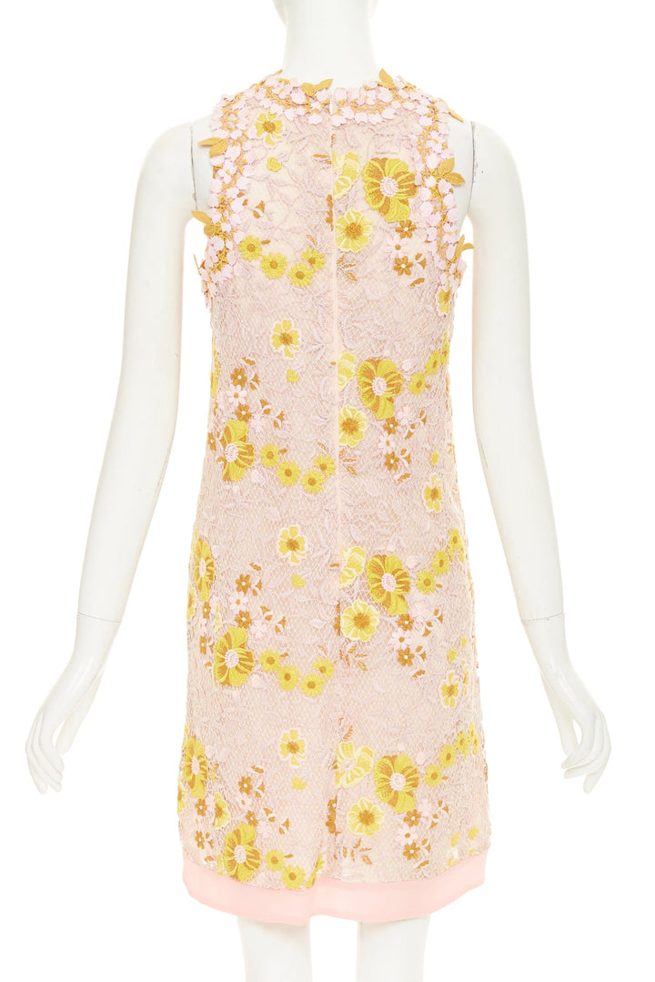 GIAMBATTISTA VALLI petal floral macrame lace pastel pink yellow dress IT38 XXS