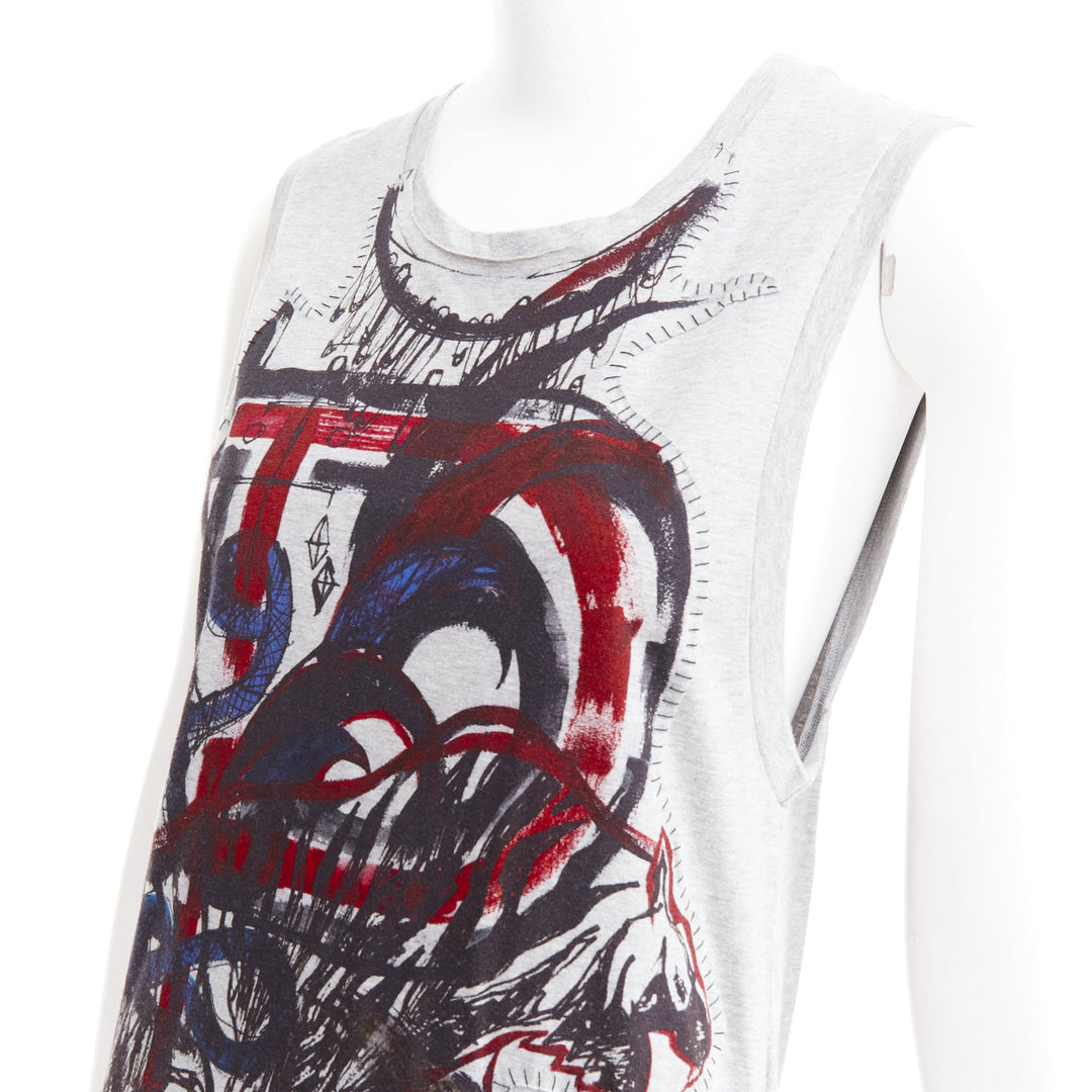 BALMAIN 2011  Christophe Decarnin Punk Graffiti silver pin ripped tank FR38 M