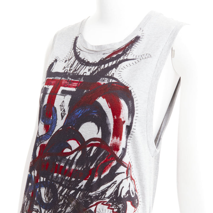 BALMAIN 2011  Christophe Decarnin Punk Graffiti silver pin ripped tank FR38 M