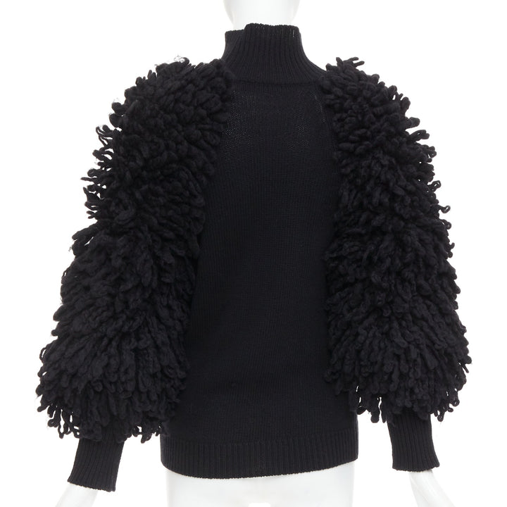 VALENTINO 2024 black virgin wool boucle yarn sleeves turtleneck sweater S